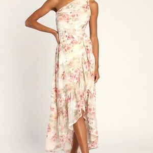 Sending Signals Cream Floral One-Shoulder High Low Dress by Lulus